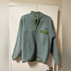 Classic Patagonia Synchilla Snap-T pullover, size medium, color light blue.